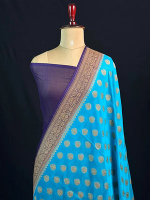Sky Blue Pure Khaddi Georgette Saree – Perfect for Wedding & Festive Wear 
