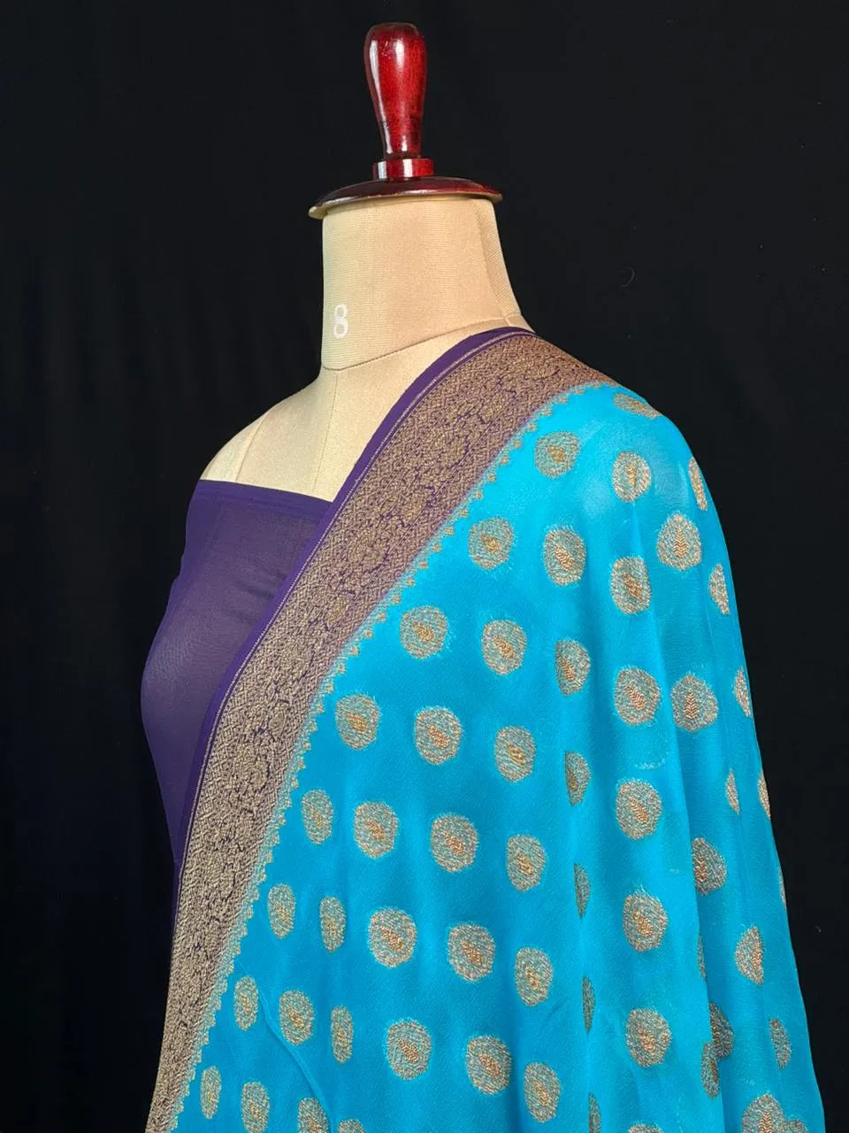 Sky Blue Pure Khaddi Georgette Saree – Perfect for Wedding & Festive Wear 