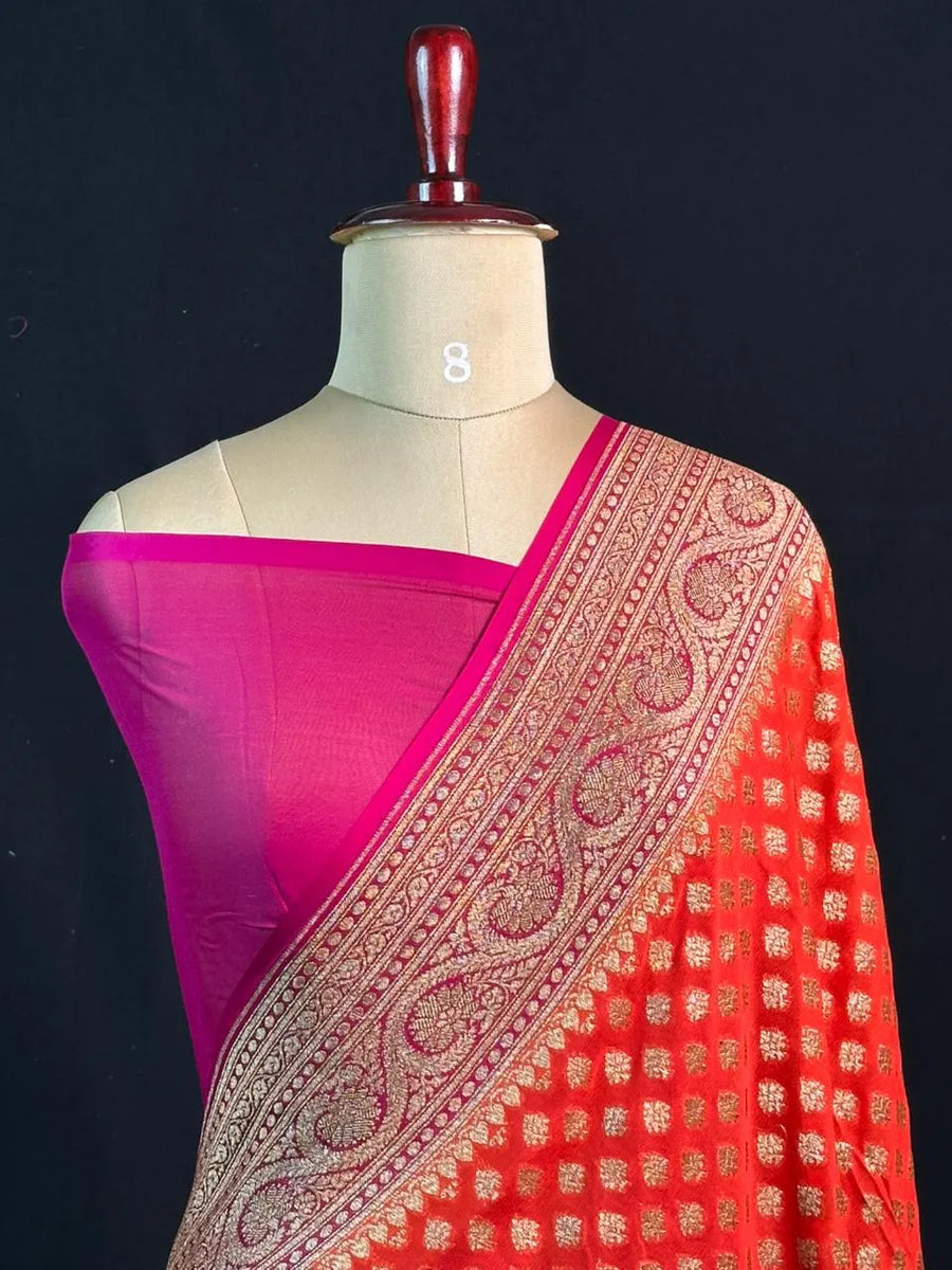 Pure Khaddi Georgette Saree – Handwoven Grace with Regal Zari Weave