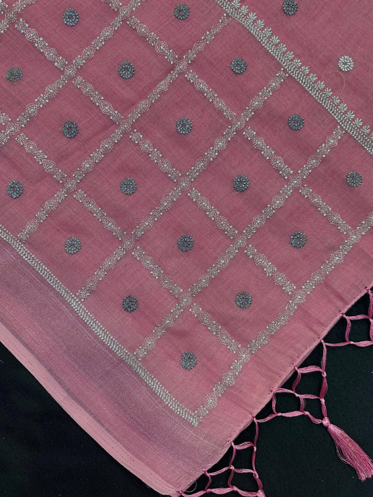 Woman draped in a Linen Silk Saree with natural texture and soft shine – perfect for elegant everyday and office wear.