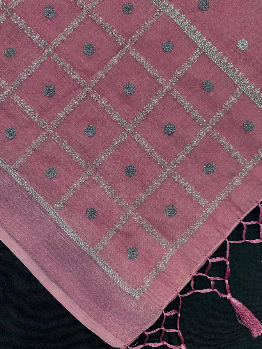 Woman draped in a Linen Silk Saree with natural texture and soft shine – perfect for elegant everyday and office wear.