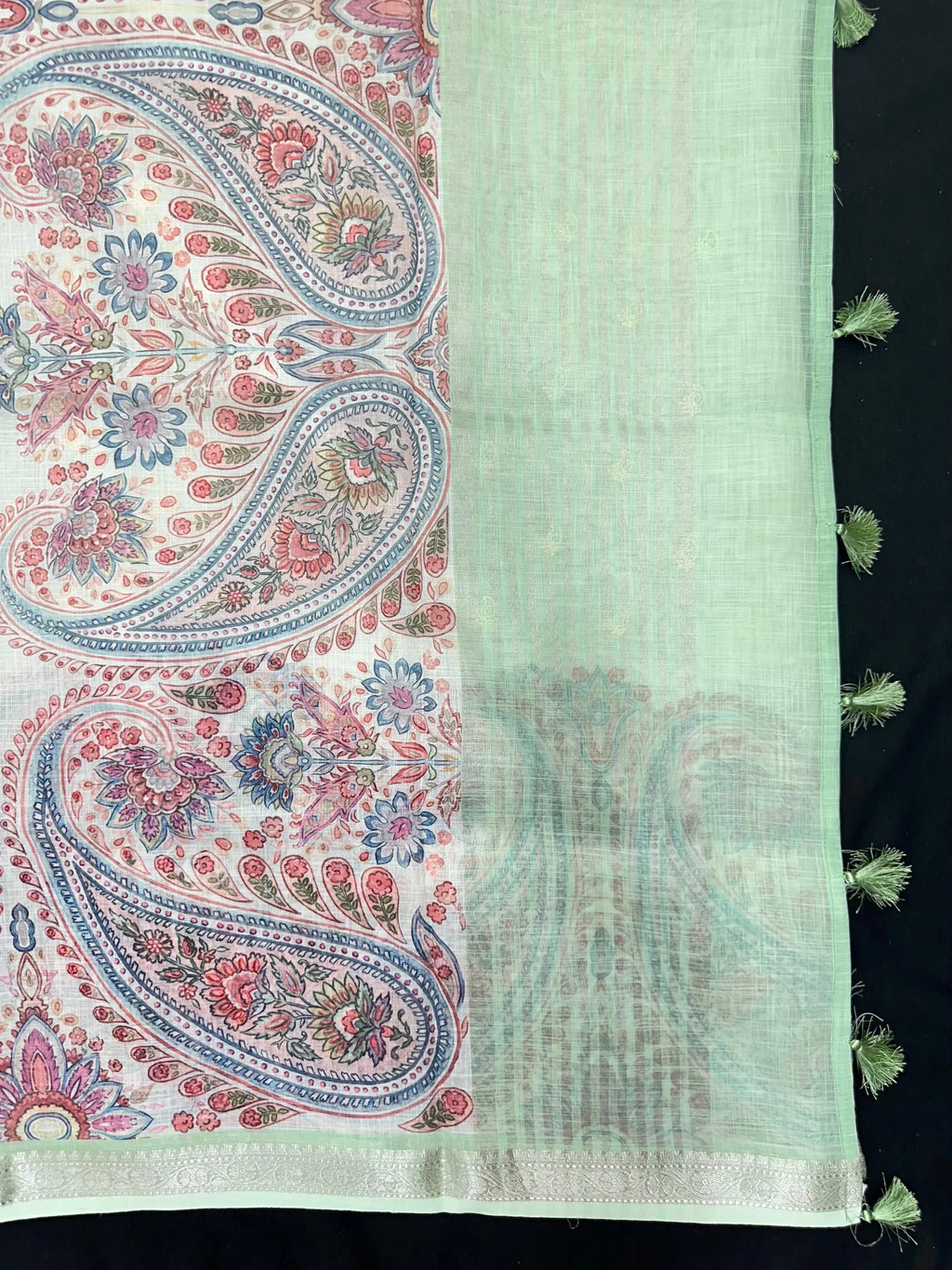 Linen silk saree with light texture and soft sheen – ideal for daily and festive wear