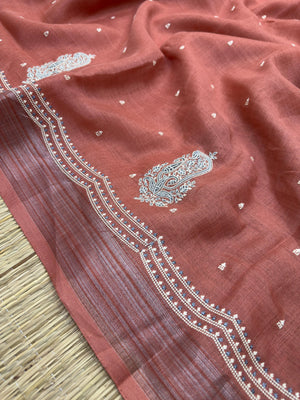 "Timeless Linen Silk Saree with a luxurious drape, combining comfort and elegance. Perfect for festive and ethnic wear, featuring a beautiful blend of linen and silk."