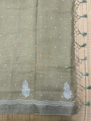 "Timeless Linen Silk Saree with a luxurious drape, combining comfort and elegance. Perfect for festive and ethnic wear, featuring a beautiful blend of linen and silk."