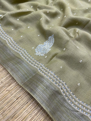 "Timeless Linen Silk Saree with a luxurious drape, combining comfort and elegance. Perfect for festive and ethnic wear, featuring a beautiful blend of linen and silk."