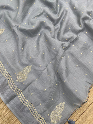 "Timeless Linen Silk Saree with a luxurious drape, combining comfort and elegance. Perfect for festive and ethnic wear, featuring a beautiful blend of linen and silk."