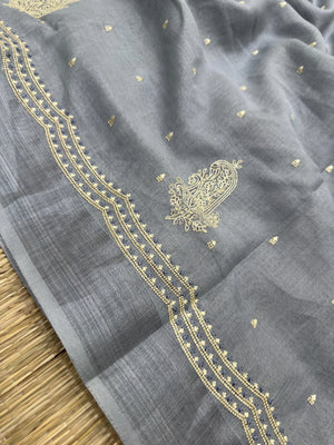 "Timeless Linen Silk Saree with a luxurious drape, combining comfort and elegance. Perfect for festive and ethnic wear, featuring a beautiful blend of linen and silk."