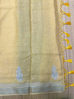 "Timeless Linen Silk Saree with a luxurious drape, combining comfort and elegance. Perfect for festive and ethnic wear, featuring a beautiful blend of linen and silk."