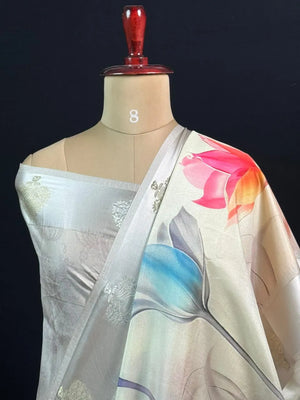 Nature-Inspired Floral Semi Tussar Silk Saree