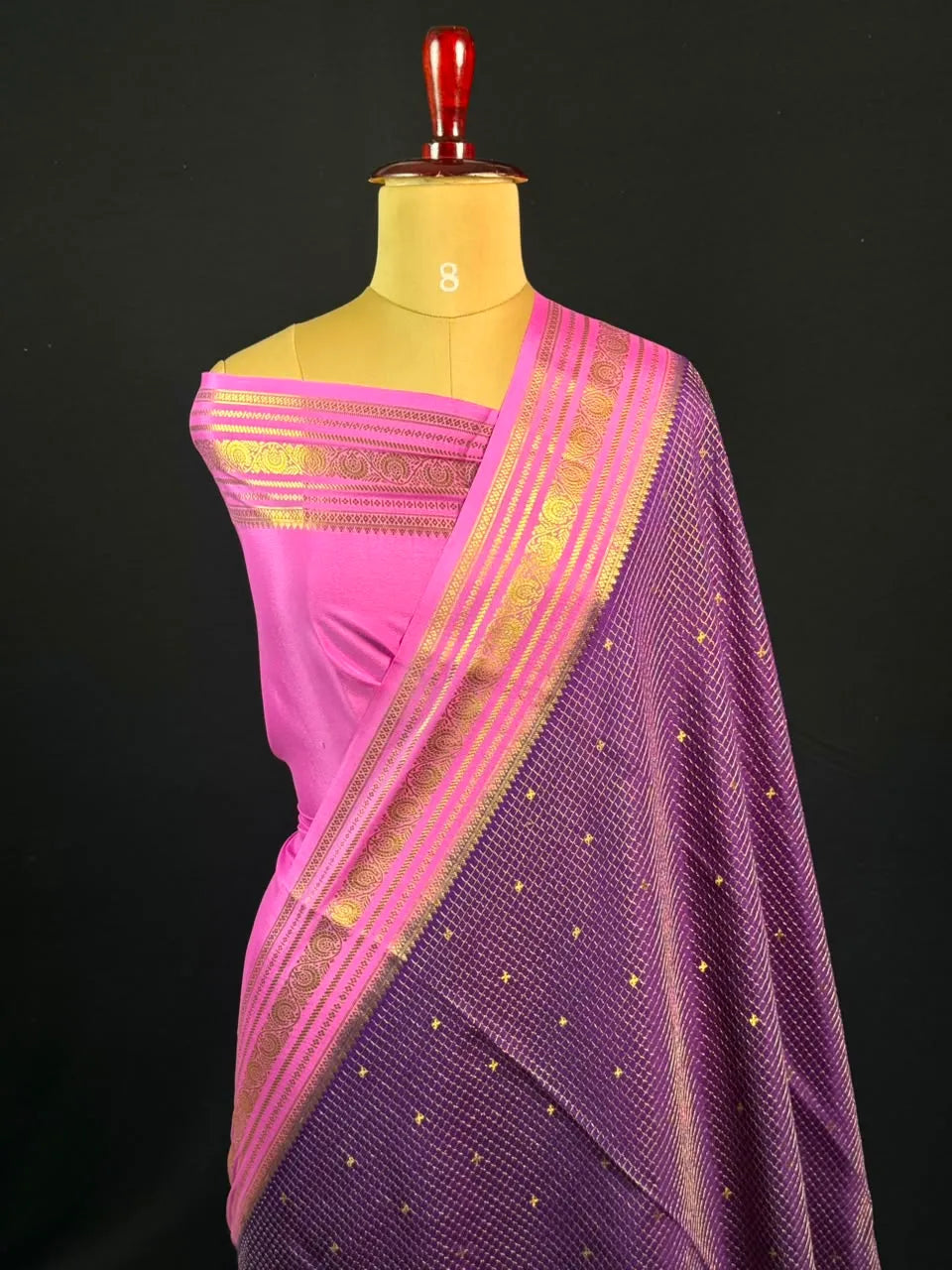 Authentic Pure Mysore Silk-Mungi Checks Star Design