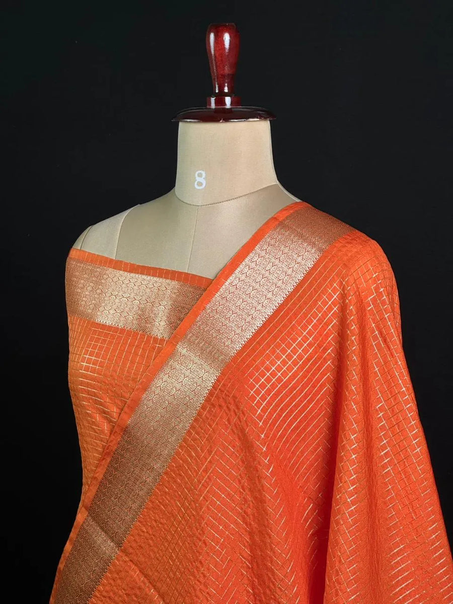 Semi Crepe Silk Saree with Classic Checks