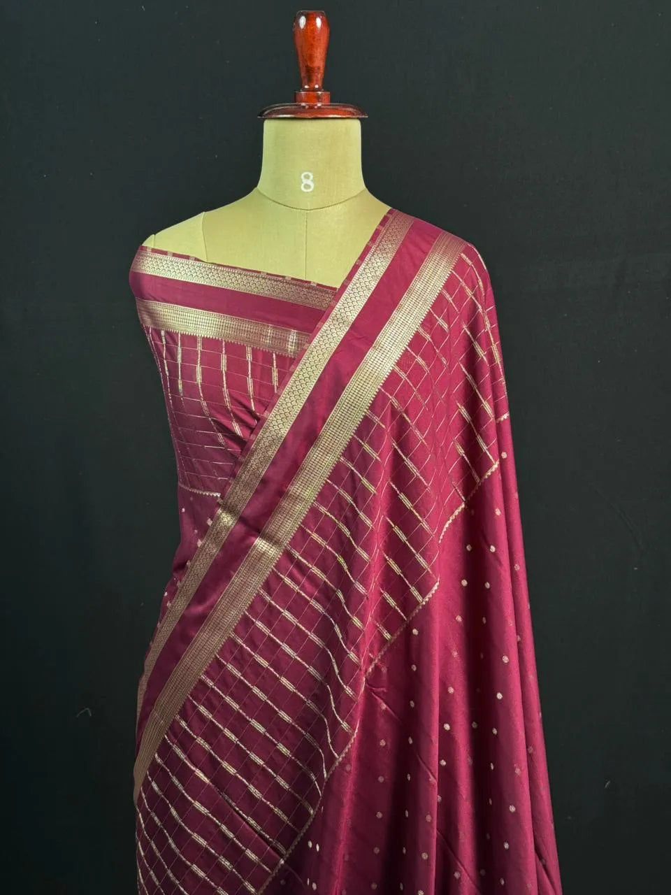 Stylish Semi Mysore Silk Saree with Traditional Chex Design