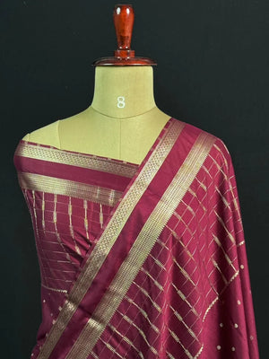 Stylish Semi Mysore Silk Saree with Traditional Chex Design