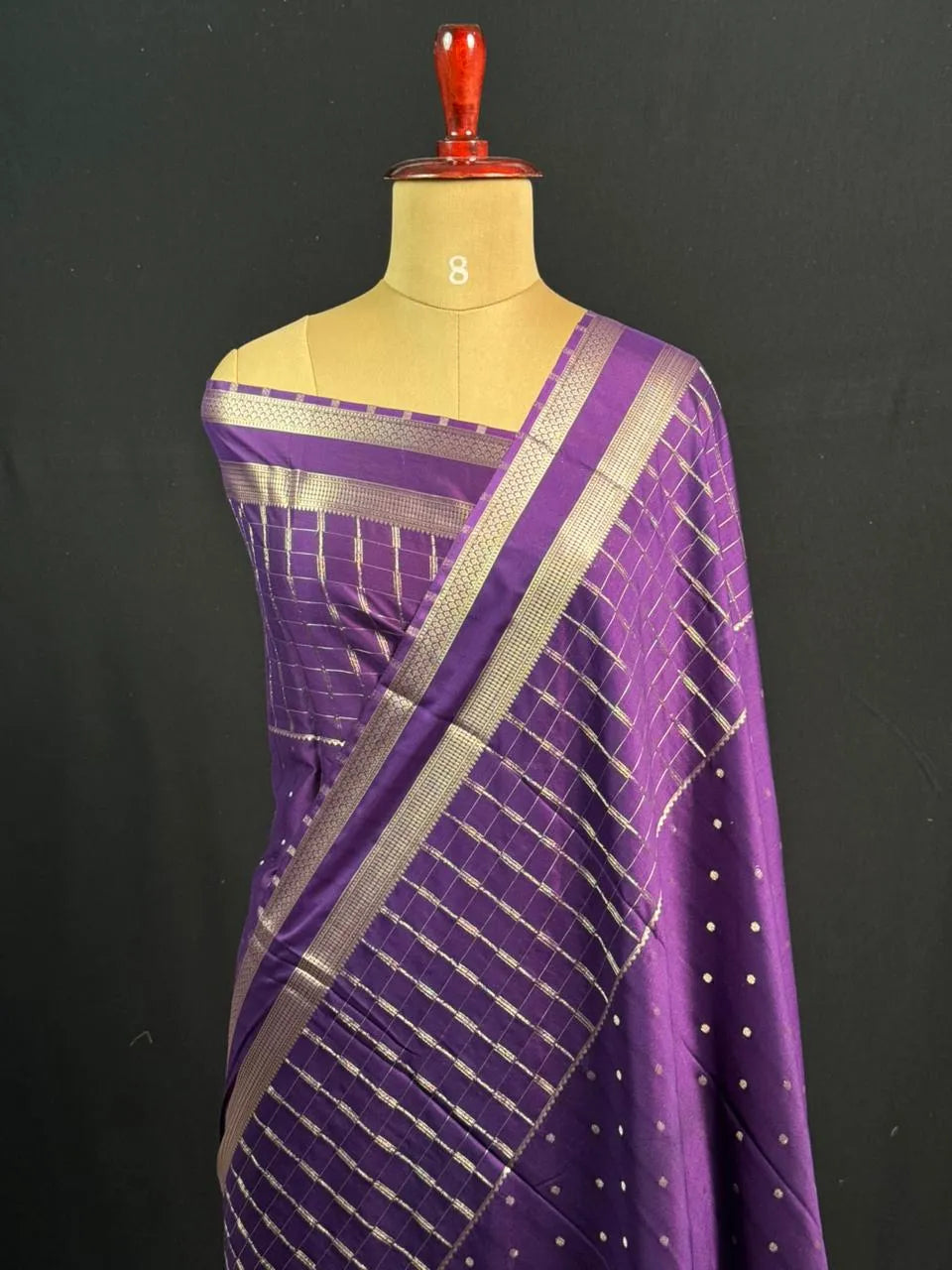 Stylish Semi Mysore Silk Saree with Traditional Chex Design