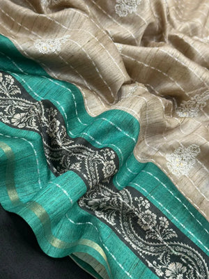 Classic Natural Tussar Silk Saree-Moon in june 