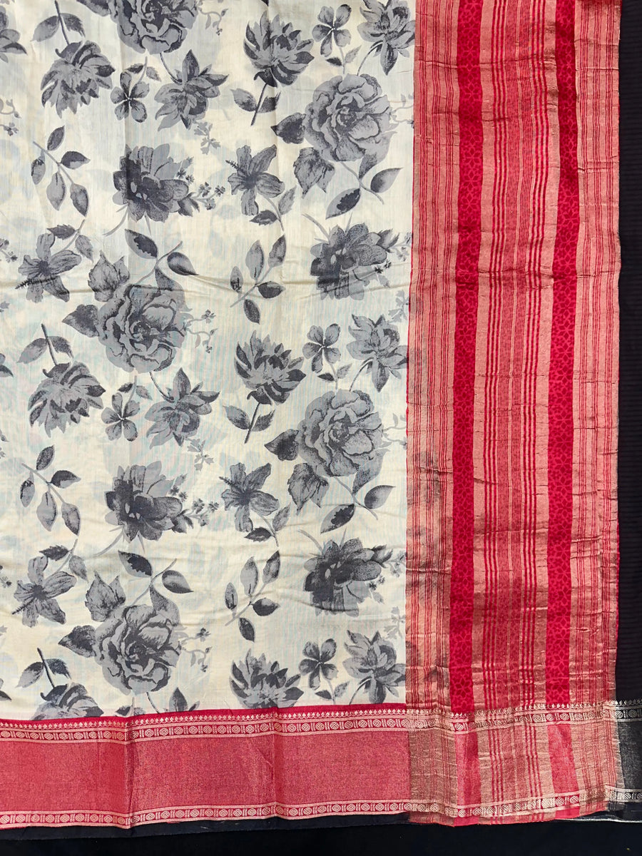Muggum silk saree with traditional zari work and handwoven silk texture – perfect for festive and ethnic wear