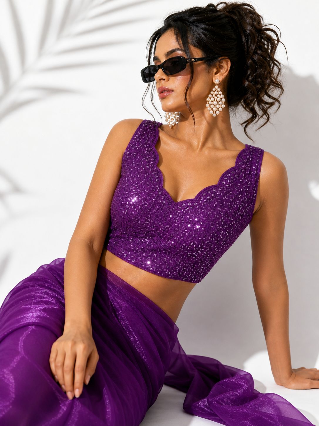 Dazzling Chamke Work V-Neck Blouse