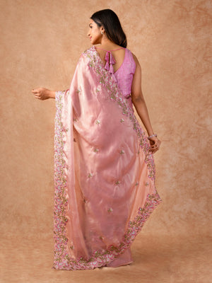 Woman wearing an Organza Saree with sheer, lightweight fabric and elegant drape, ideal for weddings, parties, and festive celebrations.