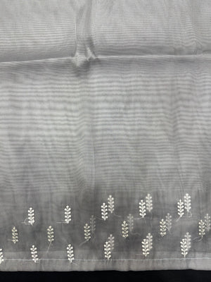 Woman wearing a sheer Organza Saree with elegant detailing and soft flow, perfect for festive events and stylish ethnic occasions.