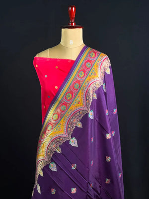 Premium Pashmina Saree with Intricate Paisley Motifs & Ornate Heritage Border