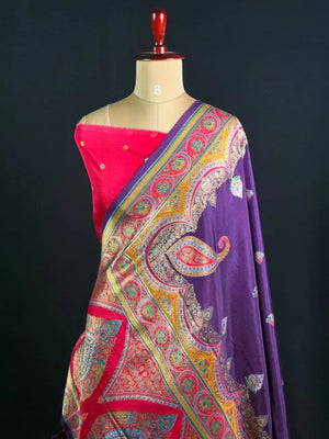 Premium Pashmina Saree with Intricate Paisley Motifs & Ornate Heritage Border