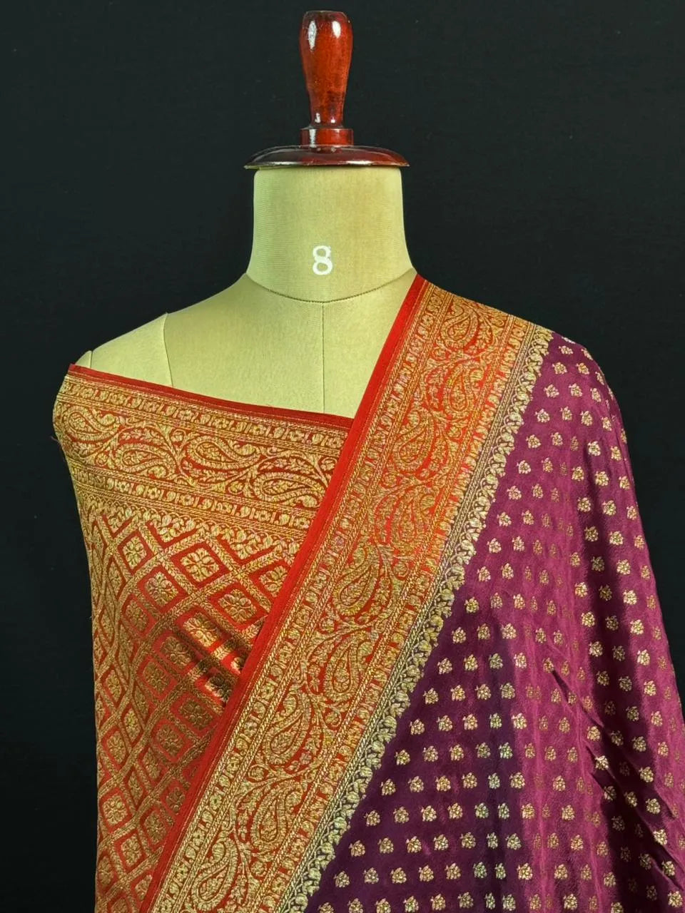 Pure Banarasi Crepe Saree-(Mango Border)
