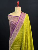 Pure Banarasi Crepe Saree-(Mango Border)