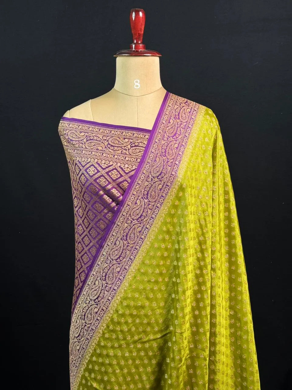 Pure Banarasi Crepe Saree-(Mango Border)
