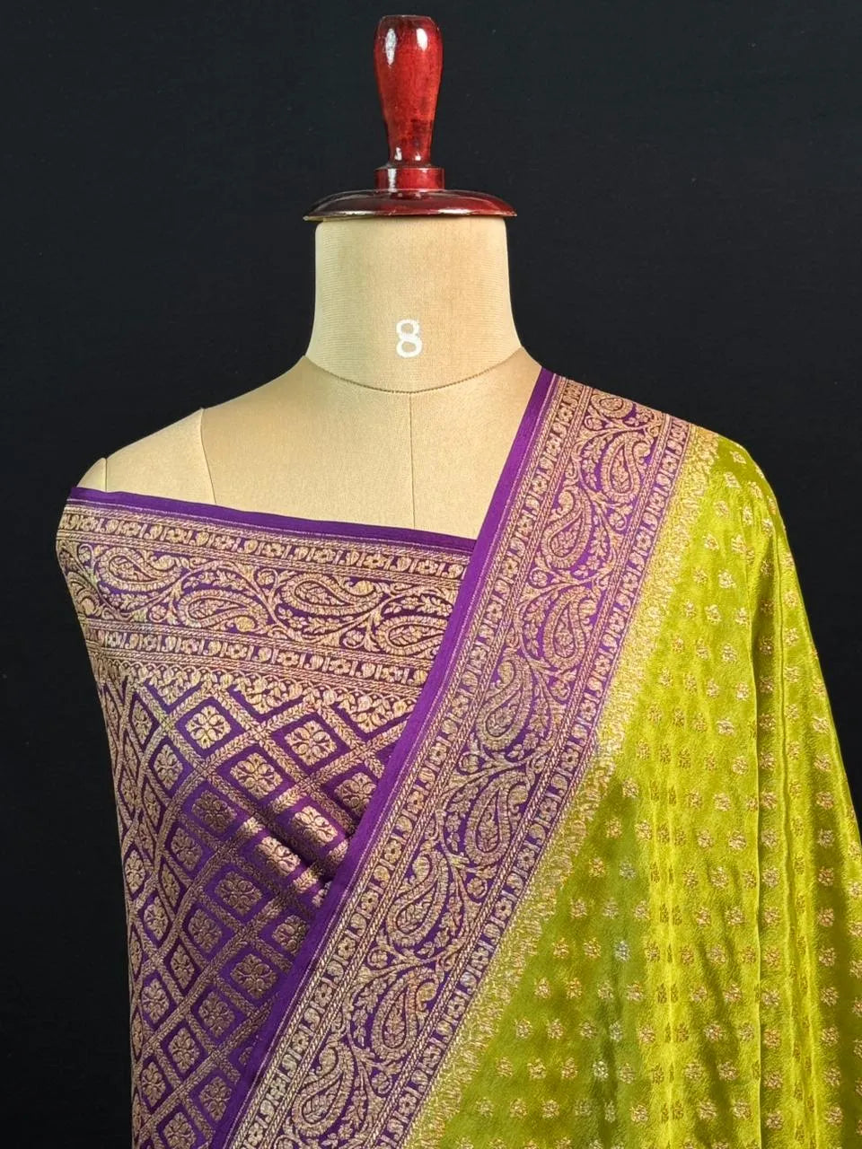 Pure Banarasi Crepe Saree-(Mango Border)