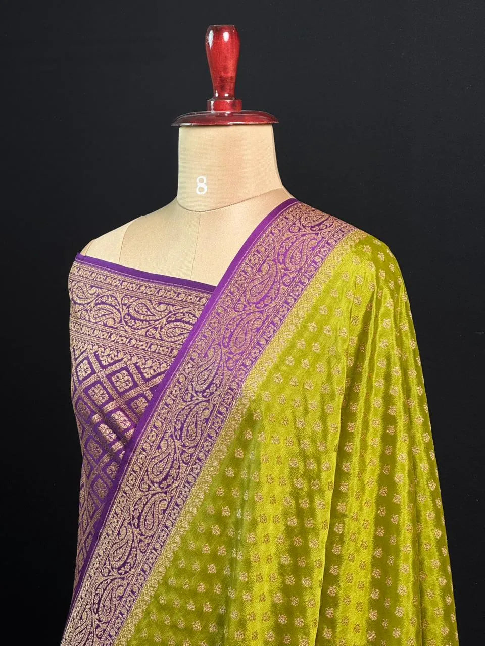 Pure Banarasi Crepe Saree-(Mango Border)
