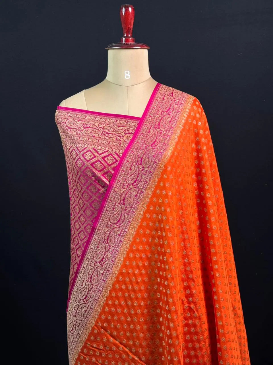 Pure Banarasi Crepe Saree-(Mango Border)