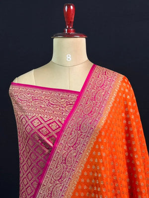 Pure Banarasi Crepe Saree-(Mango Border)