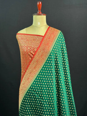 Pure Banarasi Crepe Saree-(Mango Border)
