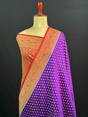 Pure Banarasi Crepe Saree-(Mango Border) 