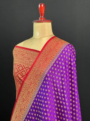 Pure Banarasi Crepe Saree-(Mango Border) 
