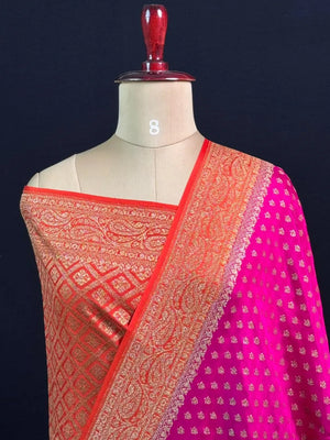 Pure Banarasi Crepe Saree-(Mango Border) 
