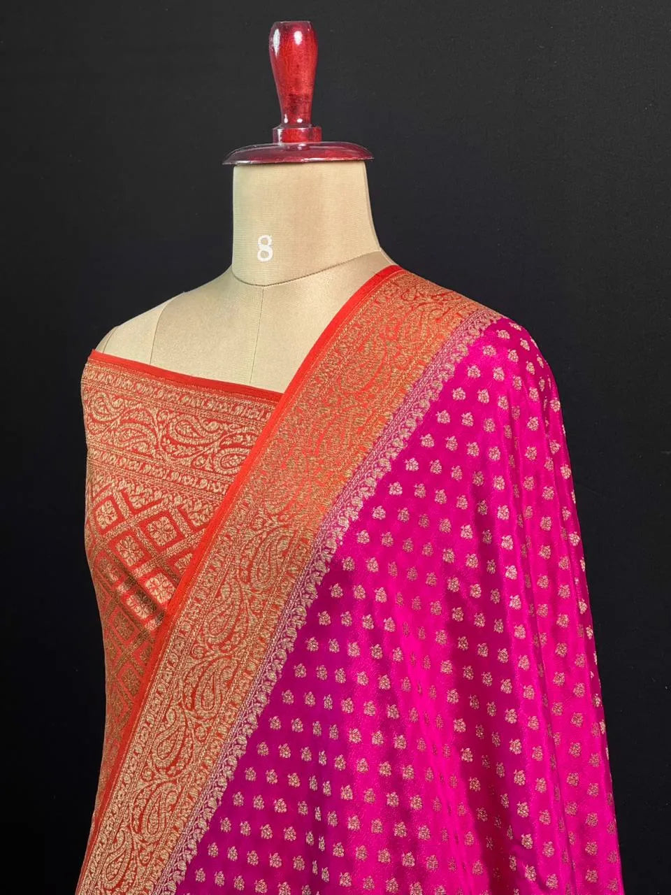 Pure Banarasi Crepe Saree-(Mango Border) 