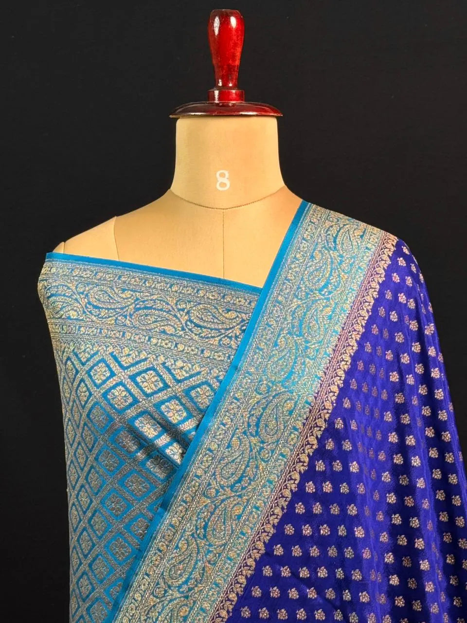 Pure Banarasi Crepe Saree-(Mango Border) 