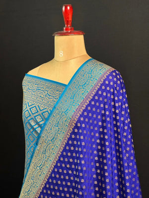 Pure Banarasi Crepe Saree-(Mango Border) 