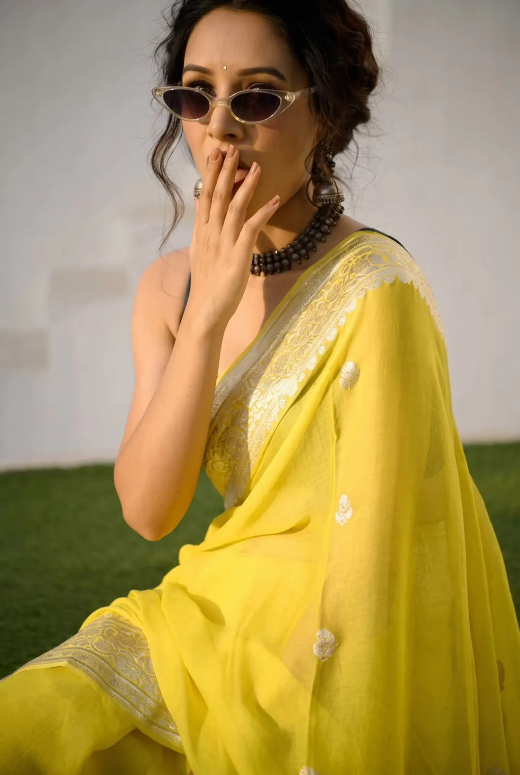 Pure Banarasi Khaddi Chiffon Silk Saree with Self