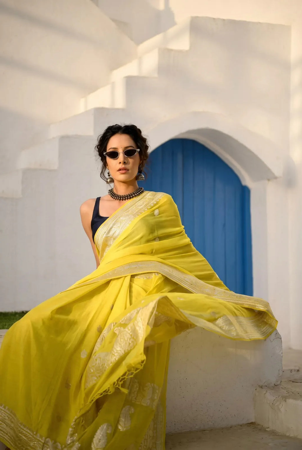 Pure Banarasi Khaddi Chiffon Silk Saree with Self