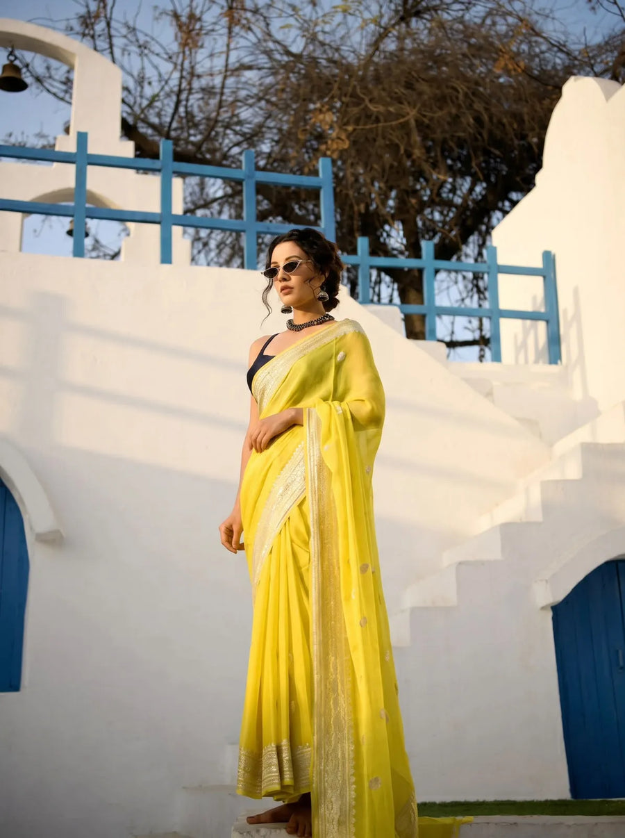 Pure Banarasi Khaddi Chiffon Silk Saree with Self