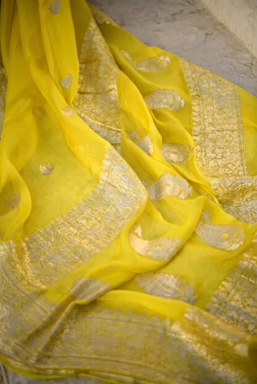 Pure Banarasi Khaddi Chiffon Silk Saree with Self