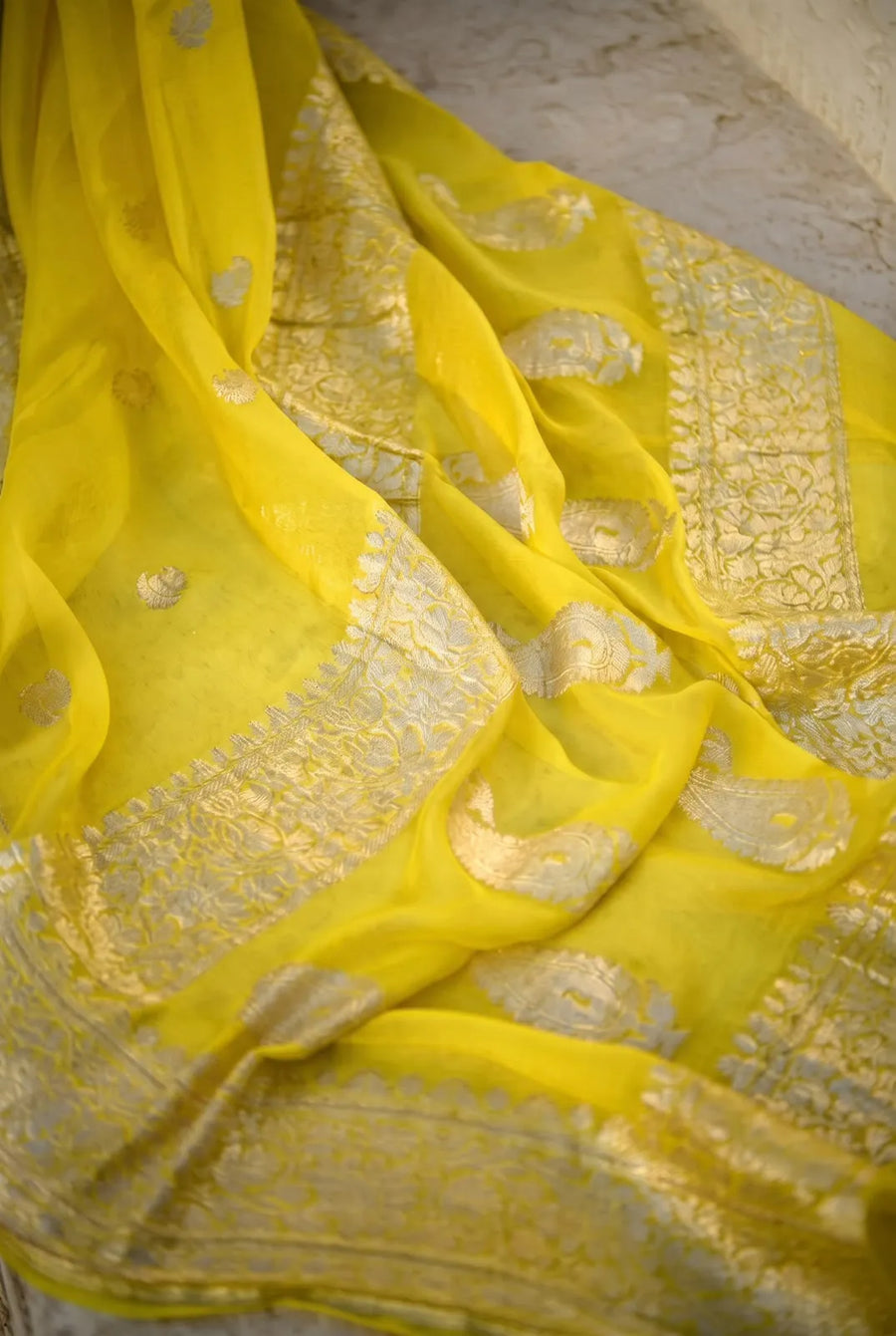 Pure Banarasi Khaddi Chiffon Silk Saree with Self