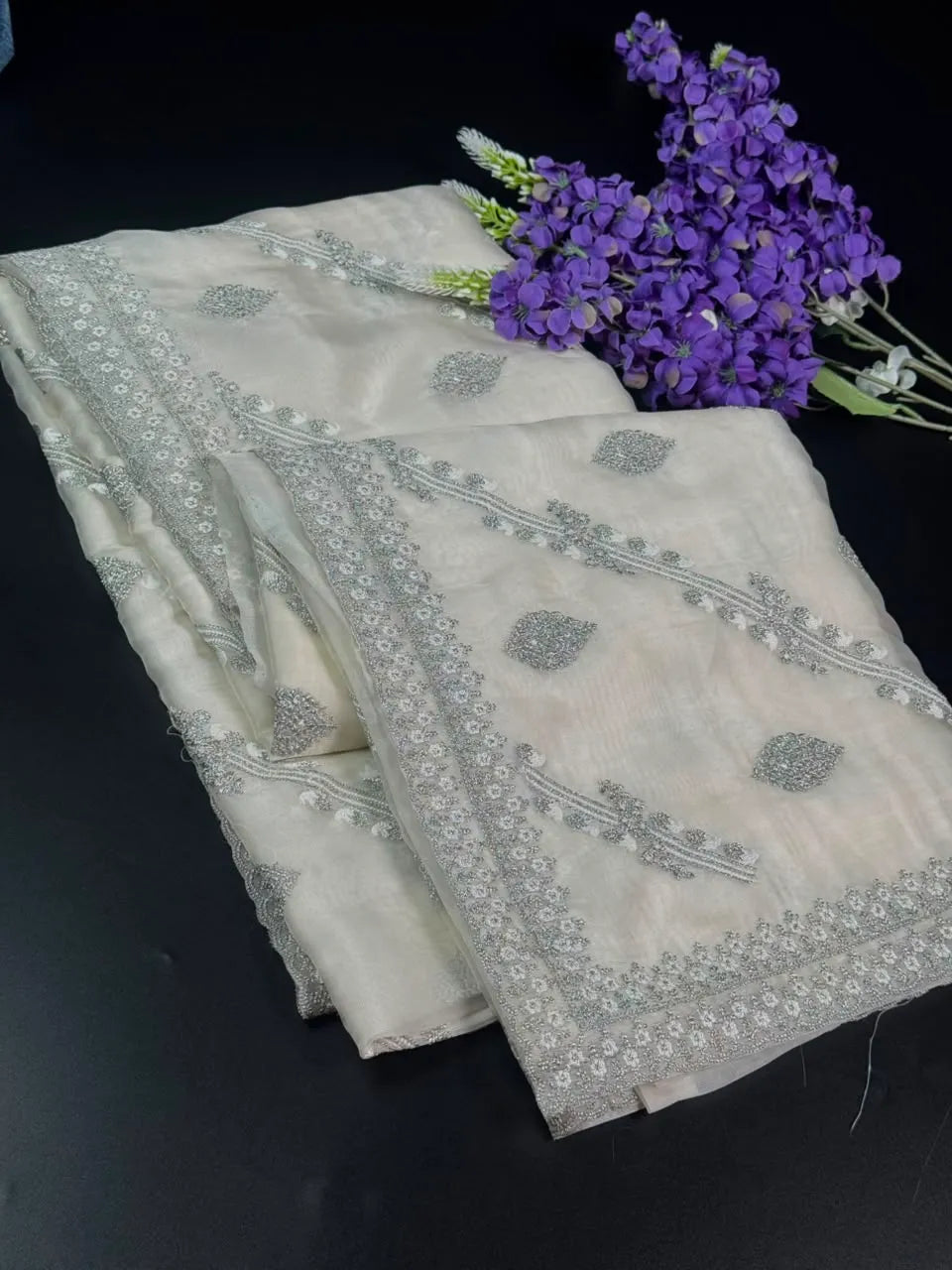 Soft Supernet Pure Organza Saree With Embroidery Work 