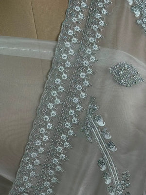 Soft Supernet Pure Organza Saree With Embroidery Work 