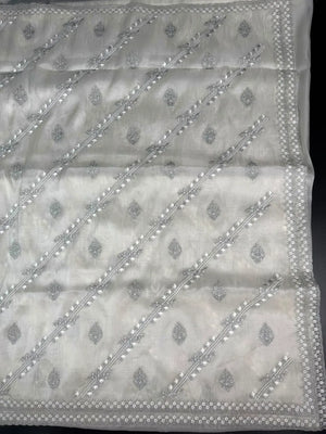 Soft Supernet Pure Organza Saree With Embroidery Work 