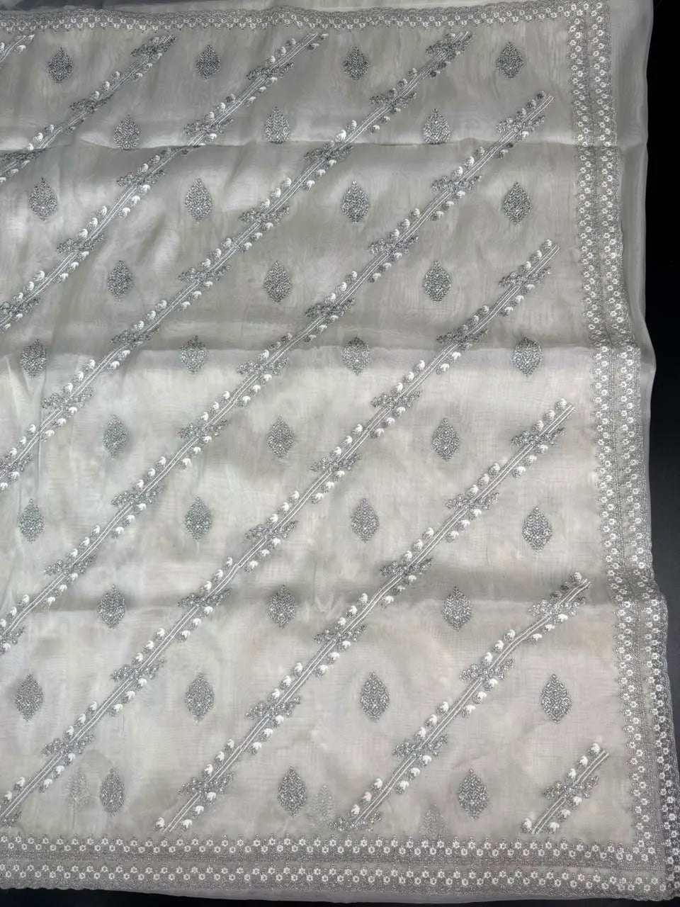 Soft Supernet Pure Organza Saree With Embroidery Work 