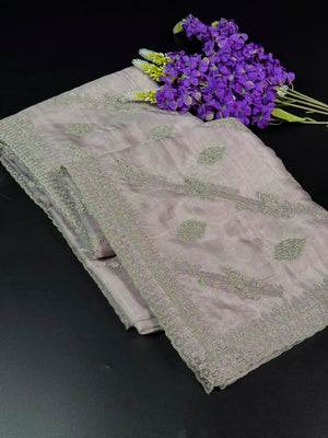 Soft Supernet Pure Organza Saree With Embroidery Work 
