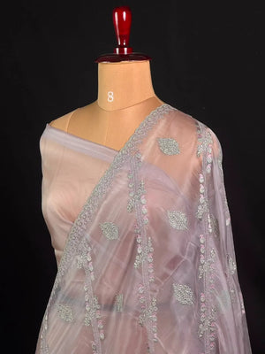 Soft Supernet Pure Organza Saree With Embroidery Work 